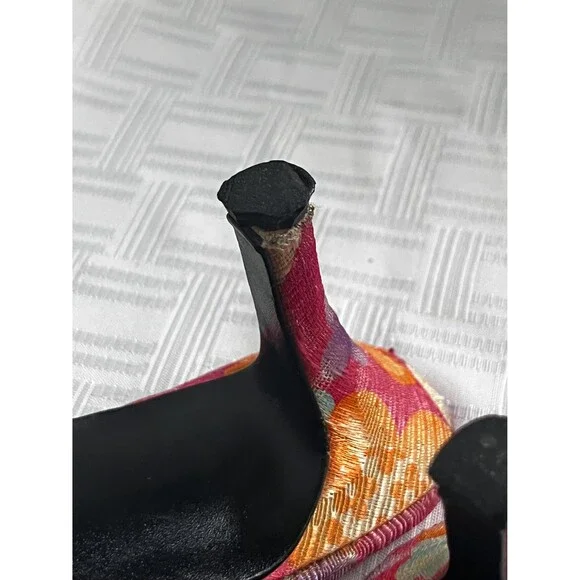 Amanda PinaColada Pink Orange Floral Mules | Leather Sole Fabric Heels 9.5W - Picture 9 of 11